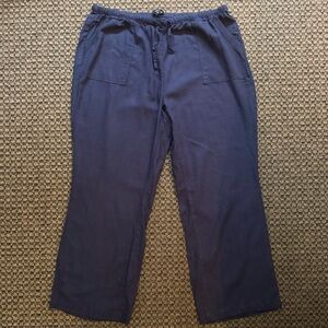 ELLOS Linen Blend Drawstring Pants Size 24 Navy